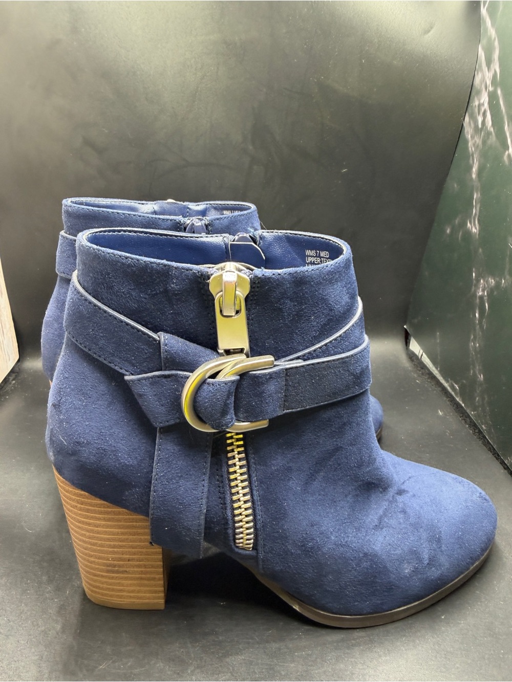 Women’s Navy Suede Ankle Boots with Buckle Detail